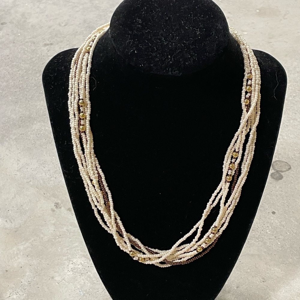 Vintage Glass Beads Twisted white bronze necklace classic MCM Traditional